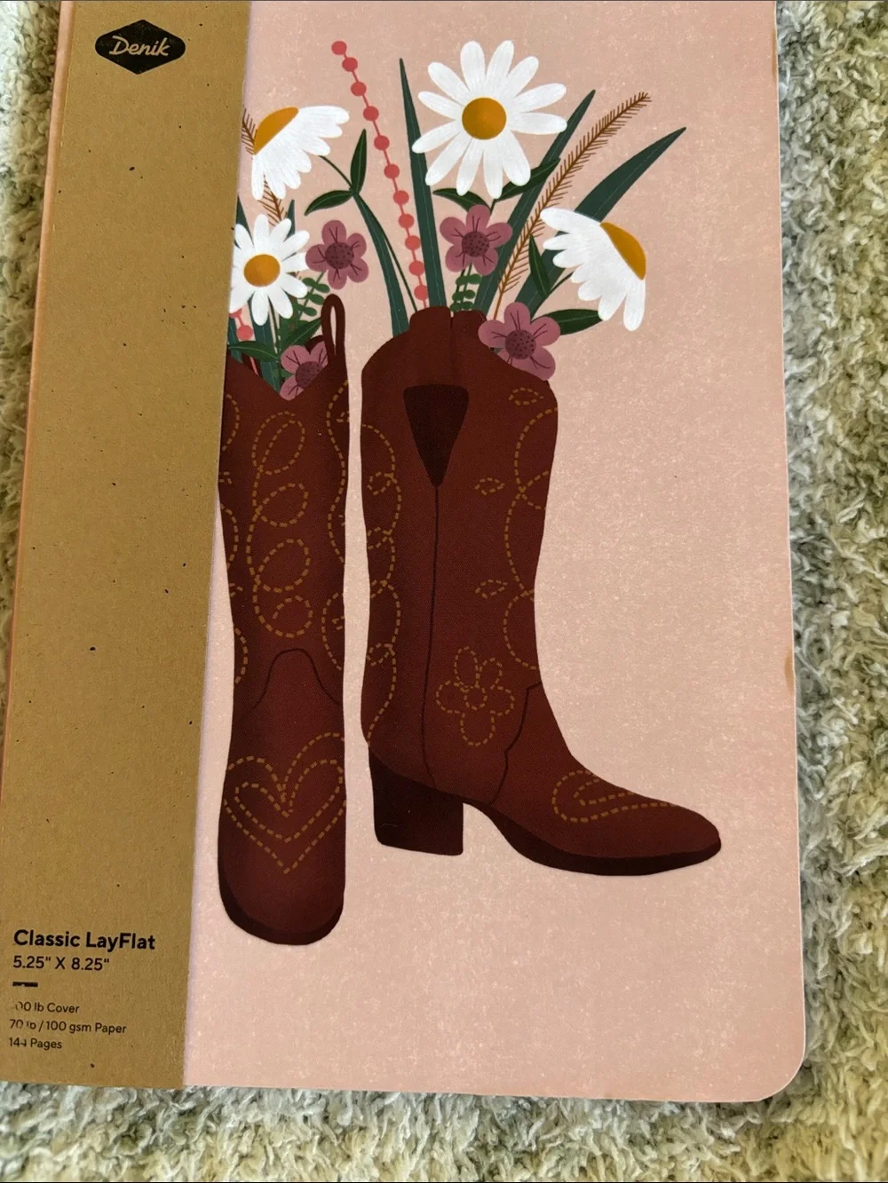 Denik Pink Western Floral Cowboy Boot Lined Notebook Journal NWT 144pgs